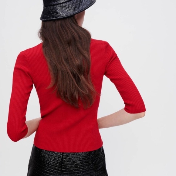 MAJE Manuello lace-up mock-neck stretch-knit jumper Wool Blend Top Sz 2 US M - Picture 2 of 12